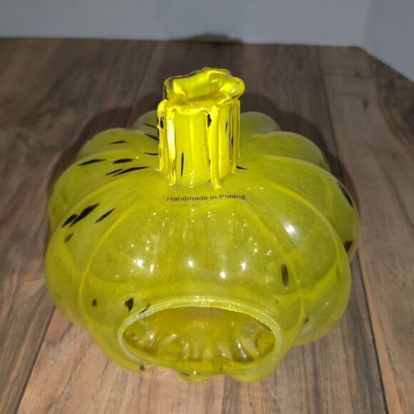 Smith & Hawken Candle Holder Yellow & Black Splatter Pumpkin Handmade In Poland. - Picture 1 of 6